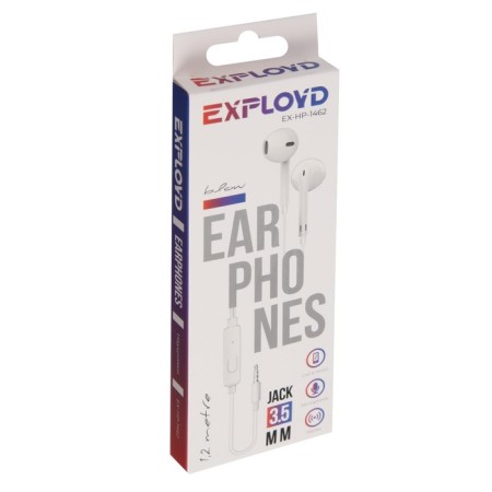 Headphones Exployd Ex-HP-1462, inserts, microphone, wired, 108 dB, 3.5 mm, 1.2 m, white-1