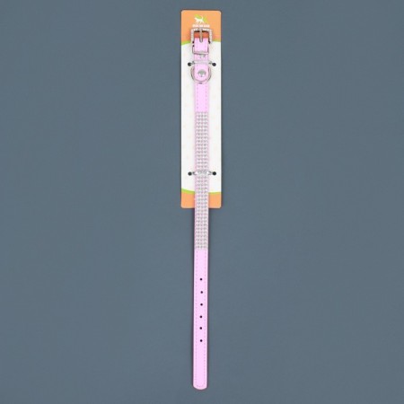 A collar with rows of 4 rows and rhinestones on a buckle, 38 x 1.5 cm, Osh 26-33, pink-6