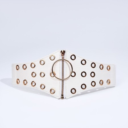 Women's belt, width 12 cm, on lightning, white color-6