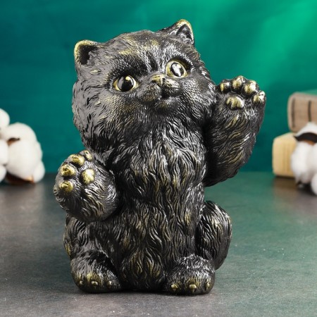 The piggy bank "joyful cat" is black, gold, 20cm-1