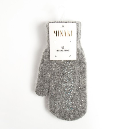 Women's mittens minaku is monophonic with rhinestones, p. 23 cm, cent-3