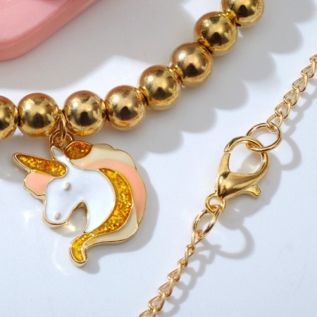Set of children's 3 objects: pendant, bracelet, ring "chosen" unicorns, colored in gold-3