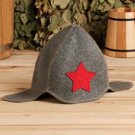 Hat for the bath "Budyonovka" gray, felt, 100% wool