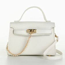 Bag Women's Messoriner with a chain of pearls, white color 19*13*7 cm