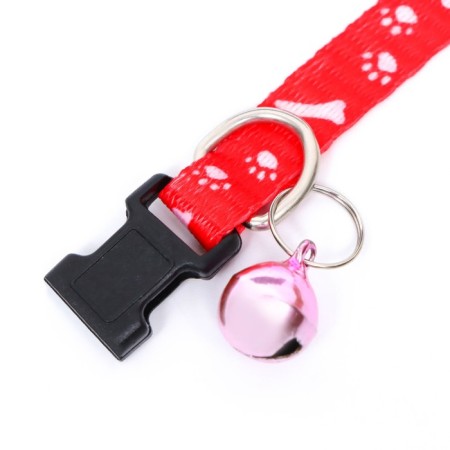 Collar "paws-capacity" with a bell, kapron, 30 x 1 cm, red-5
