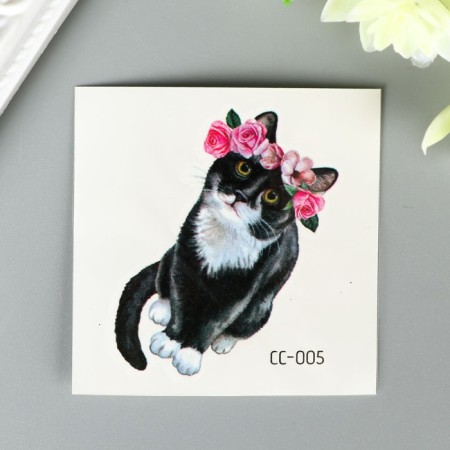 Tattoo on the body color "cat in a fluid wreath" 6x6 cm