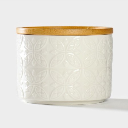Porcelain Bank for bulk products Bellatenero “Leaves”, 330 ml, D = 10 cm, white color-6