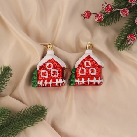 Jewelry decoration "House in the Snow" (set 2 pcs) 7x6 cm, red