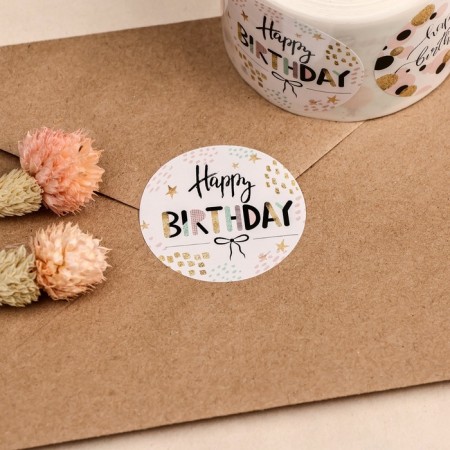 Stickers for flowers and gifts "Happy Birthday!", 4.4 x 4.4 cm, 252 pcs.-2