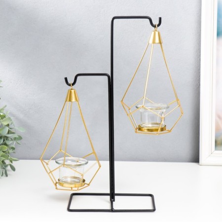 Summary metal, glass for 2 candles "Pyramid in the triangle" black 36x11x15 cm-1