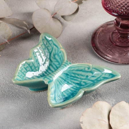 Menzhitsa ceramic 2 cells "Butterfly" 11.5 × 9 × 3 cm, blue color