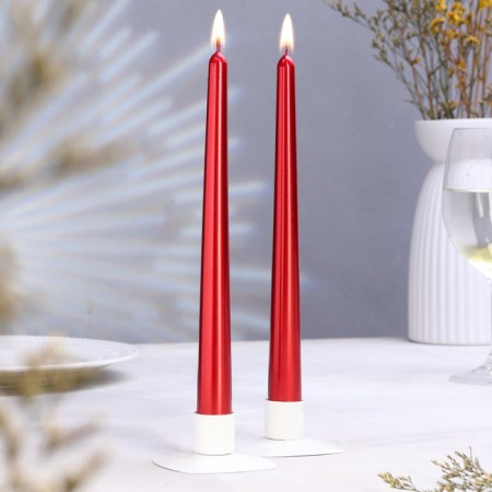 A set of antique candles, 2.3x 24.5 cm, 5 hours, 55 g, 2 pieces, Bordeaux metallic