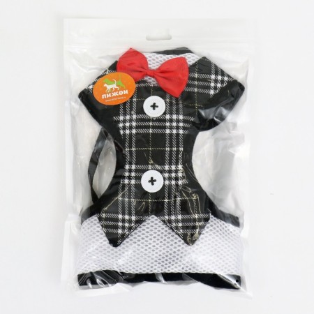 A set with a soft harness with a bow "Cell", L, leash 120 x 1.5 cm, og 35-50 cm, black 96837-9
