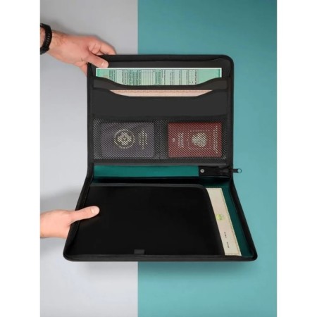A4 lightning folder, 2 compartments, calligrata, 350 x 282 x 33 mm, plastic, 4 pockets, business class, green metallic-1