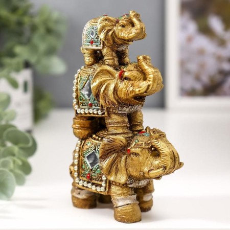 Souvenir polystone mirror inserts "3 elephants with beads on the ass" 12.5x9x4 cm-1