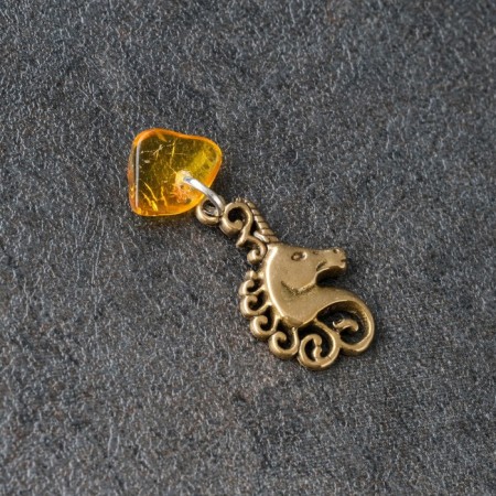 Unicorn-Talisman keychain, natural amber-1