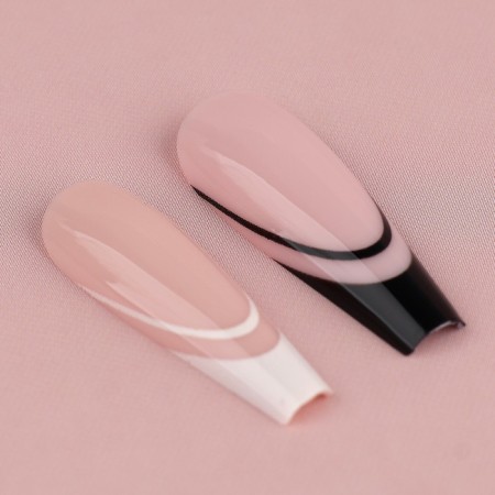 Frighting nails for adults “Black and white jacket”, 24 pcs, adhesive plates, ballerina shape, glossy white/black/pink color-4