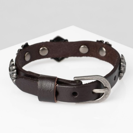 Bracelet Unisex "Style" Cross, brown color with black silver, 22.5 cm-1
