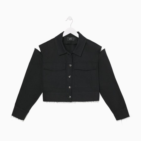 Women's shirt shortened with cuts Mist: Denim R.48, Black-7