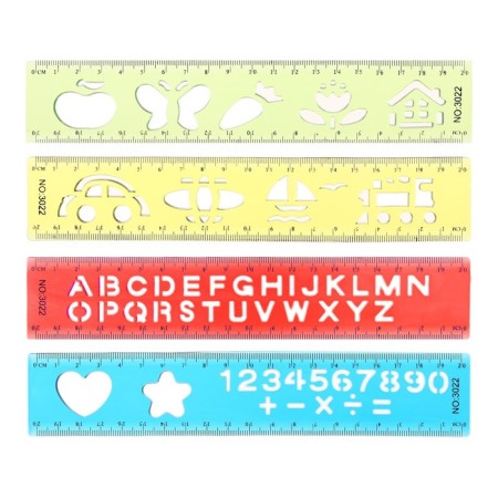 The ruler is flexible, plastic 20 cm, with stencils, mix