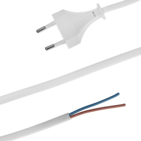 A network cord with a fork, 2 m, SHVVP 2 x 0.5 mm2, white