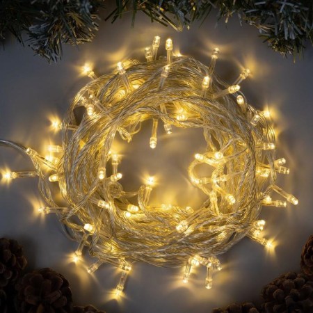Garland “thread” 10 m, ip20, transparent thread, 100 LED, glow warm white, 8 modes, 220 V