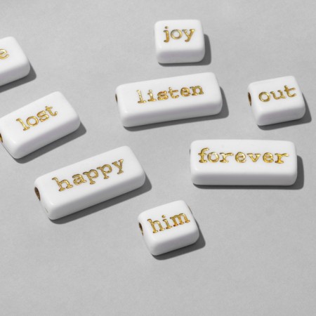 Acrylic bead "English words" mix, set 10 g, white-golden color-1