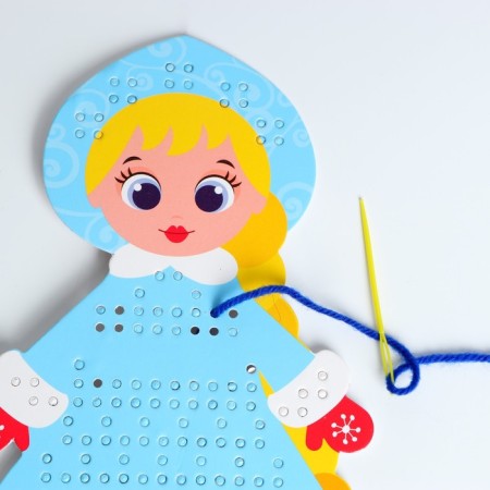 New Year's set for creativity. Embroidery with yarn "New Year! Snow Maiden "on cardboard with a plastic needle-3