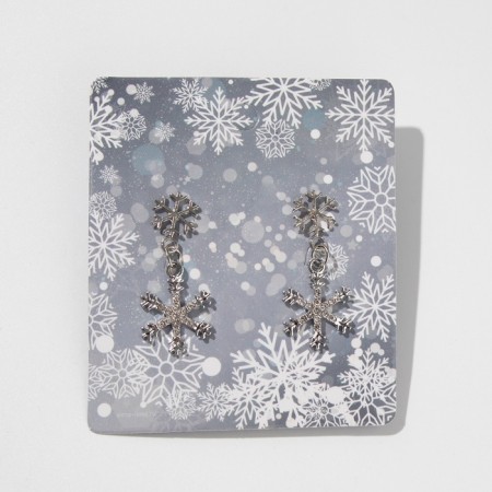 Earrings "Snowflakes" with rhinestones, white color in silver-3