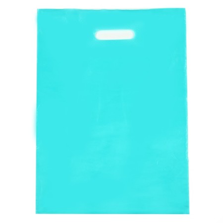 Polyethylene package with a cut handle, turquoise 30-40 cm, 30 μm