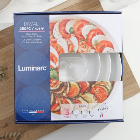 A set of baking luminarc diwali baking, 3 pcs: 1.3 l, 2 l, 2.8 l, glass ceramic, white color-5