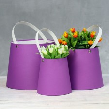 A set of boxes 3 in 1 reverse cone violet without covers with a handle of 11-14 x 14-16 x 16-18 cm