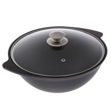 Cauldron, 3.5 l, glass cover, alloy handles, anti -stick coating, black color