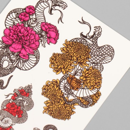 Tattoo on the body "Flowers and snakes" 10x15 cm-2