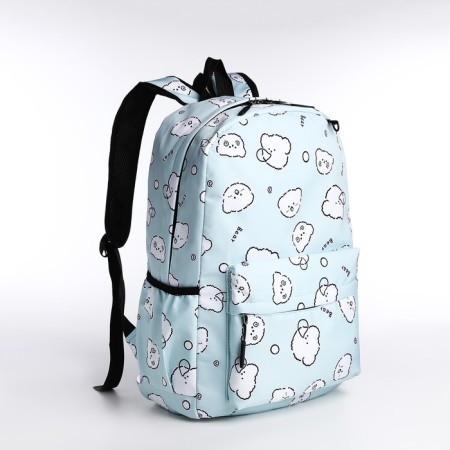 Set of School backpack from textiles on lightning, 3 pockets, pencil case, turquoise color-4
