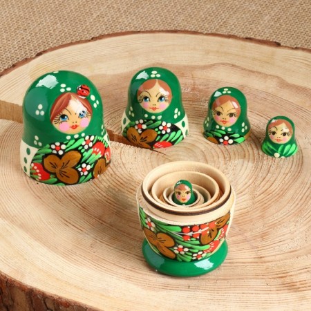 Matryoshka "God's cow", green dress, 5 puppet, 10-12 cm-11