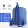 A backpack with a zipper, external pocket, blue color