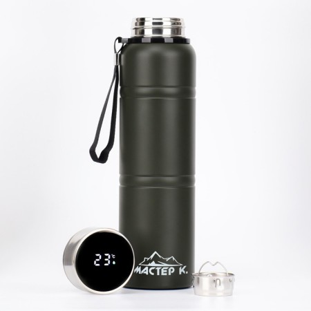 Thermos, 1 l, Warm, retains heat 24 hours, with a strainer, with a temperature sensor, green-2