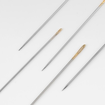 Sewing needles, d = 0.5 - 0.7 mm, 4.3 / 4.5 / 4.7 / 5.3 cm, with a golden ear, 10 pcs, with a threaded-2