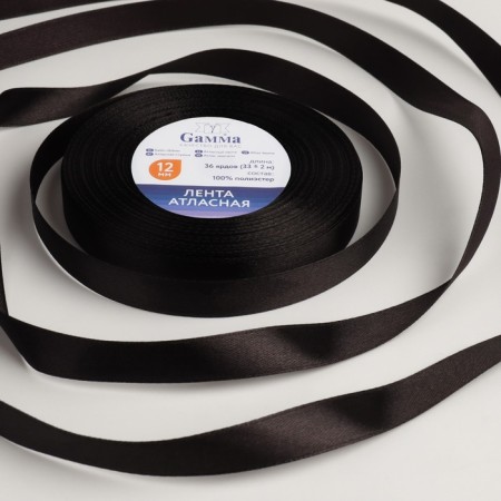 Satin tape, 12 mm × 33 ± 2 m, black color No. 113