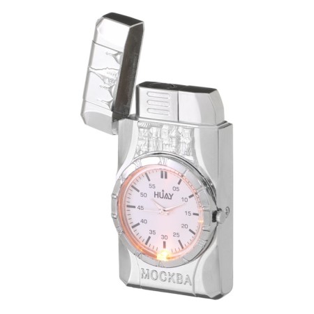 Gas lighter with clock, piezo, flame adjustment, 3.6 x 1.4 x 6.7 cm-3