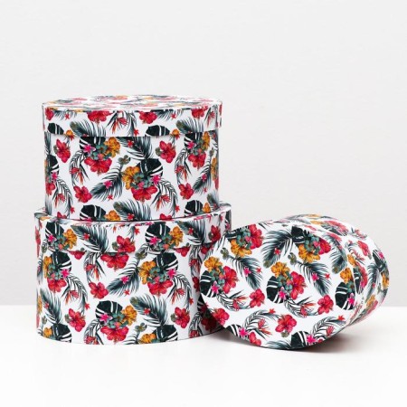 A set of oval boxes 3 in 1 "Multi -colored flowers", 27 x 21.6 x 15.3 - 21 x 15.2 x 12