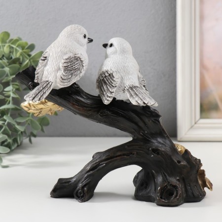 Polystone souvenir "Two white birds on a branch with acorns" 20x8x18 cm-2