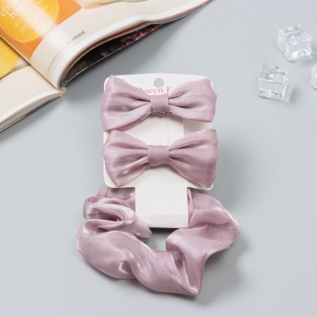 Hair set "Felicia" (elastic band 7 cm, 2 clamps 6.5 cm) classic, pink