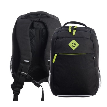 School backpack, 39 x 26 x 19 cm, Grizzly, ergonomic back, laptop department, black