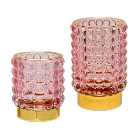 Decorative candlelight made of colored glass, 70 × 70 × 80 mm, pink color-3