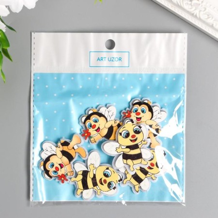 Decor for creativity wood, felt "Bee" set 6 pcs 4x3.8 cm-4