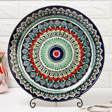 Round Laragan "Rishtan", 36 cm, blue-red ornament-1