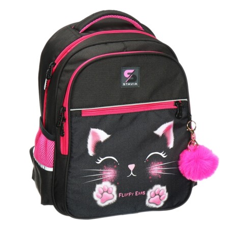 School backpack, 40 x 33 x 19 cm, ergonomic back, stavia "muzzle", black/pink-1