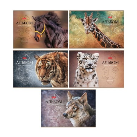 Album for drawing A4, 48 sheets, on a paper clip, "Wild World", covered cardboard, matte lamination, embossing, block 100 g/m², mix